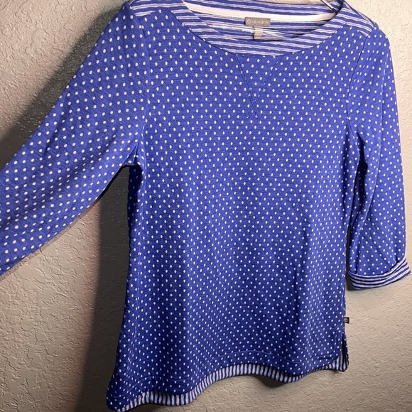 Talbots BNWOT Blue and White Polka Dot/Striped 3 Quarter Inch Sleeve Top - Picture 3 of 6